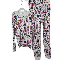 Hanna Andersson Organic Long Johns Pajamas Falala Holiday Print 140 10
